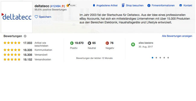 Bewertung und Erfahrung unserer ebay-Kunden