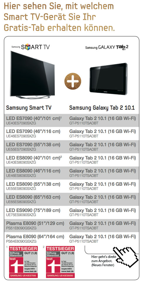 Teilnehmende Fernseher der Samsung 2 für 1 Aktion