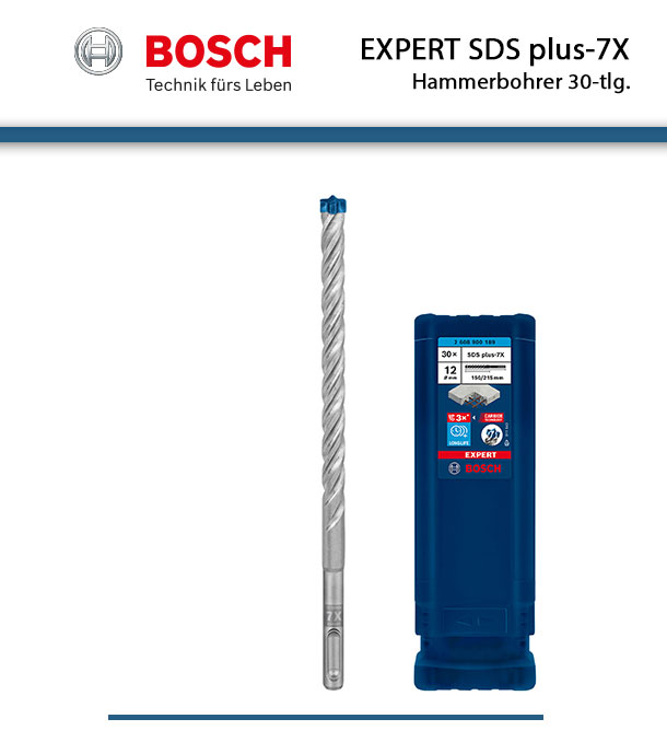Bosch Professional Expert SDS plus-7X Hammerbohrer, 12 x 150 x 215 mm, 30- tlg.. Fuer Bohrhaemmer | 95421083980