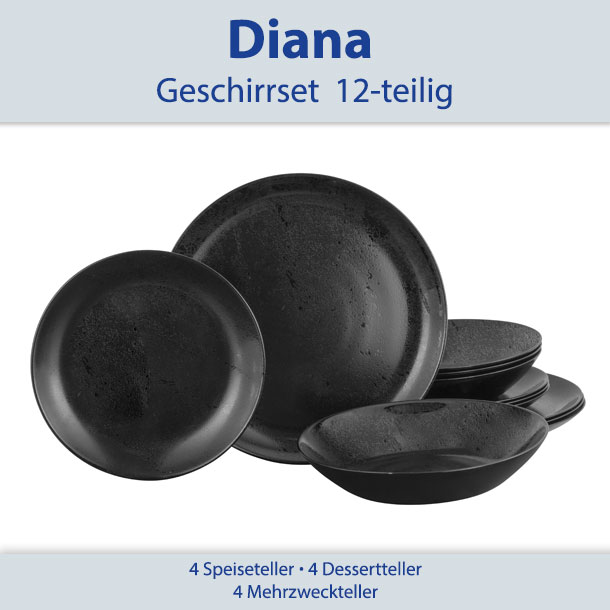 CreaTable Diana Set 12 Pezzi Stoviglie In Vetro Temperato Nero – 4 Persone, Lavabile In Lavastoviglie E Microonde, Made In Europe - 3