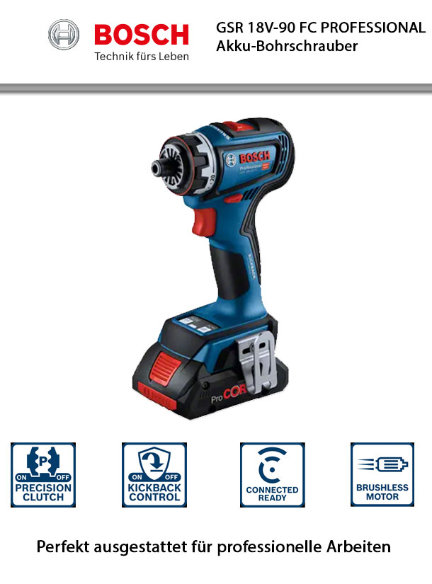 Bosch Professional 06019K6200 GSR 18V-90 FC Cordless Drill 18V 4.0Ah in  L-Boxx